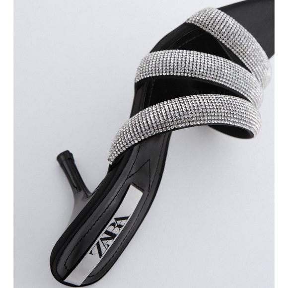 NWT ZARA Sparkly Rhinestone Strap Heeled Sandals 6.5 - Picture 4 of 5